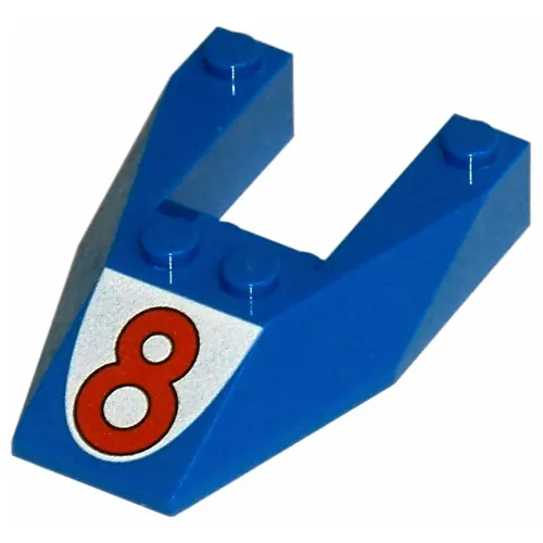 Brick Wedged, Sloped 6 x 4 Cutout, No Stud Notches with Red '8' Print