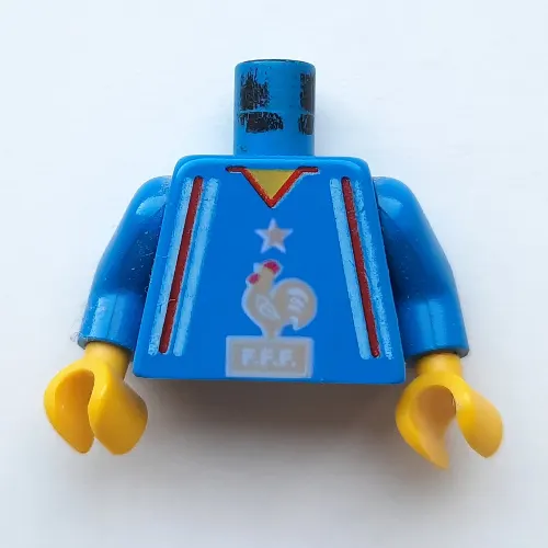 Torso Soccer Jersey, French Team with Rooster Logo Print, Blue Arms, Yellow Hands