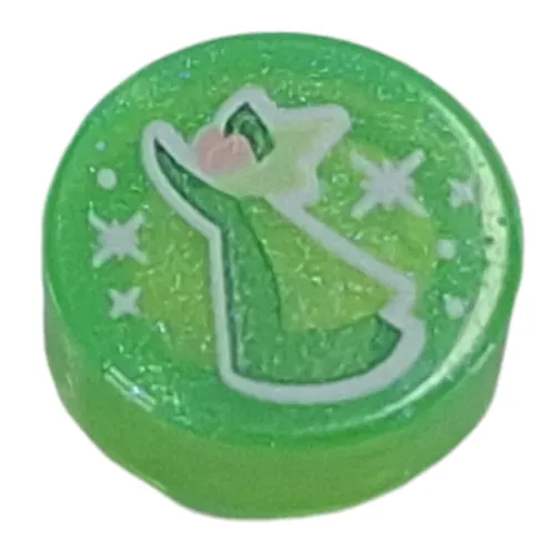 Tile Round 1 x 1 with Green Fairy Godmother print