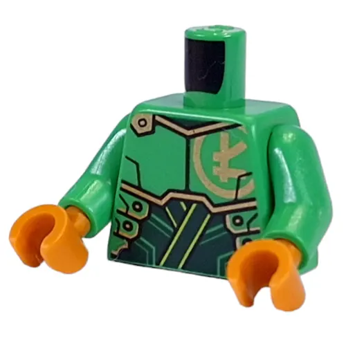 Torso, Gold Asian Symbol, Gold/Dark Green Armor print, Bright Green Arms, Pearl Gold Hands