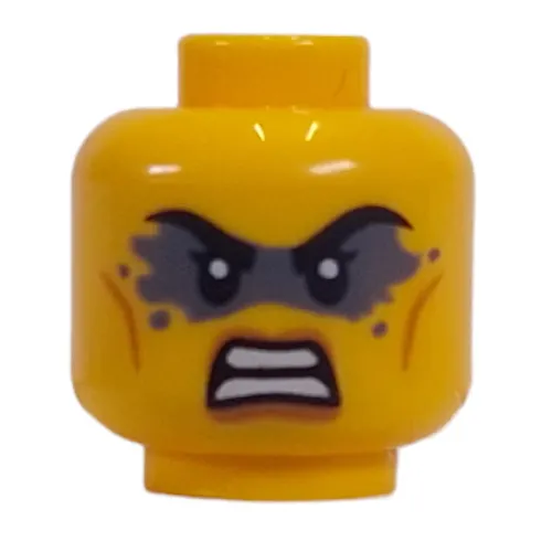 Minifig Head, Dark Bluish Grey Eyeshadow with Angry Clenched Teeth / Stern Print