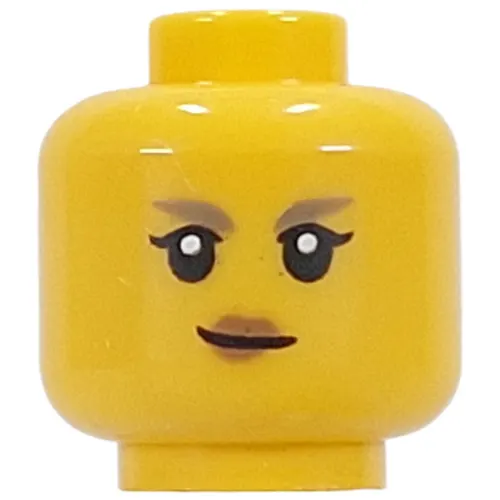 Minifig Head Mira, Dark Tan Eyebrows, Peach Lips, Frowned Smile / Angry Scowl