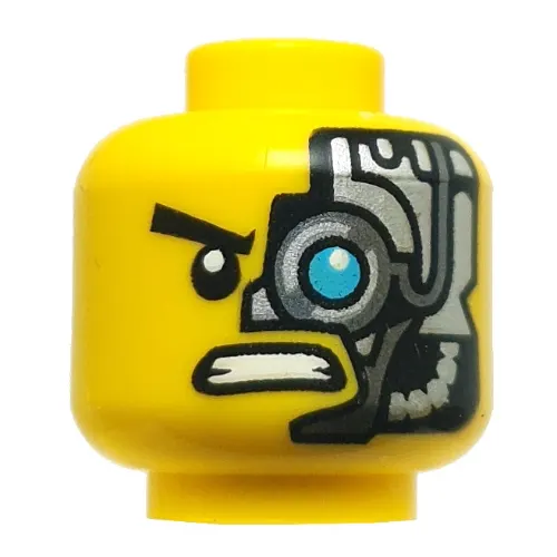 Minifig Head Zane Black Eyebrows, Neutral / Cyborg Side with Medium Azure Eye