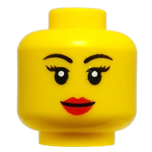 Minifig Head Harumi, Black Eyebrows, Red Lips, Smile / Angry, Teeth