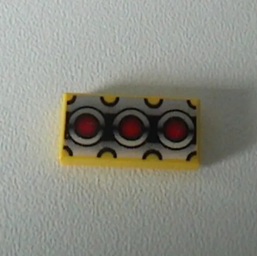Tile 1 x 2 with Red Circles and Silver / Black Print