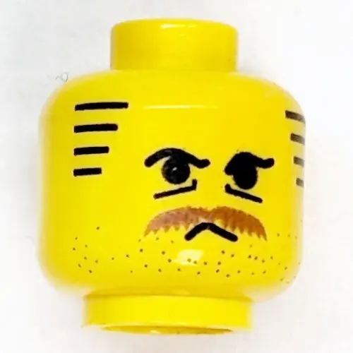 Minifig Head Gabarros, Moustache Brown Bushy, Stubble, Under-Eyes Wrinkles, Stripe Sideburns Print