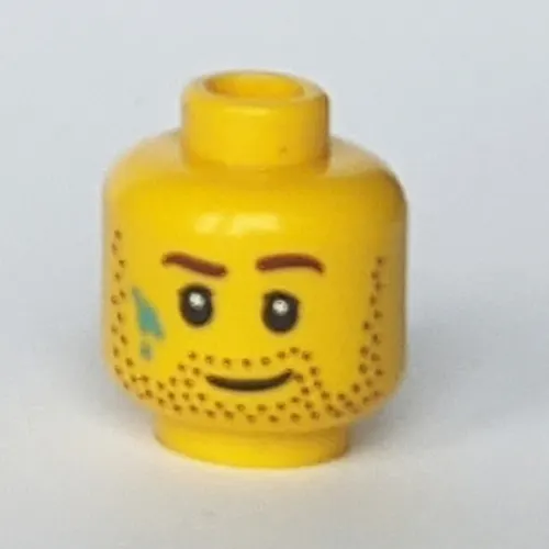 Minifig Head, Beard Stubble, Brown Eyebrows and Paint Stains