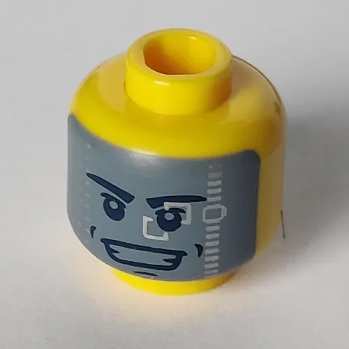 Minifig Head Galaxy Trooper, Stern Eyebrows, Mouth Lines / Dark Bluish Gray Visor with Silver Squares, Open Smile with Teeth Print