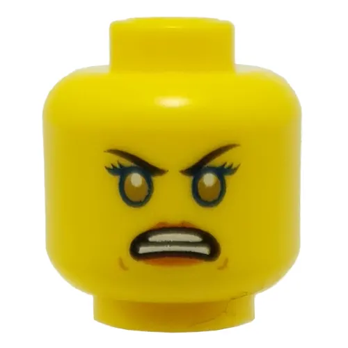 Minifig Head Nya, Eyebrows, Dark Orange Lips / Blue Rimmed Eyes, Gold Pupils, Angry Print