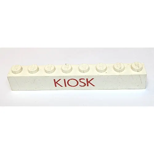 Brick 1 x 8 without Bottom Tubes with Cross Side Supports with 'KIOSK' Thin Red Print