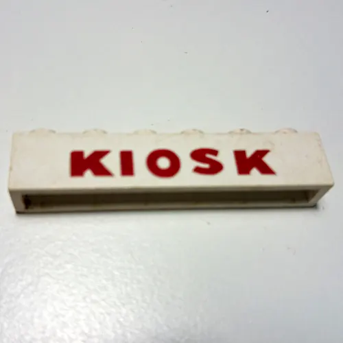 Brick 1 x 6 without Bottom Tubes with Cross Side Supports with 'KIOSK' Sans-Serif Thick Red print