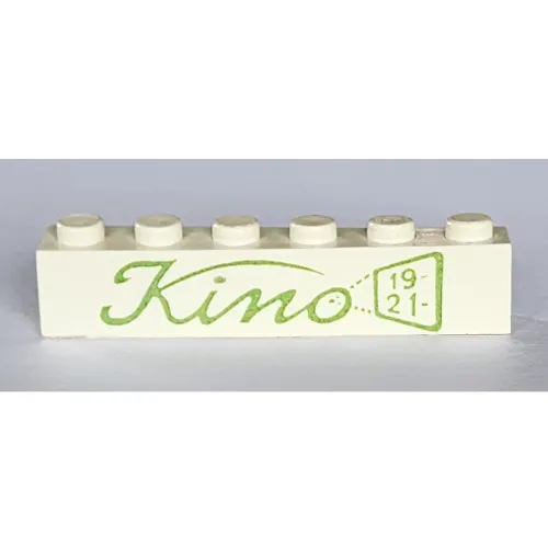 Brick 1 x 6 without Bottom Tubes with Cross Side Supports with 'KINO' Green print