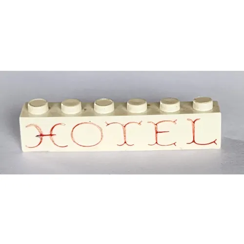 Brick 1 x 6 without Bottom Tubes with Cross Side Supports with 'HOTEL' Curvy Red print