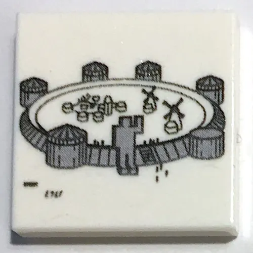 Tile 2 x 2 with Wall, Windmill, Statue print
