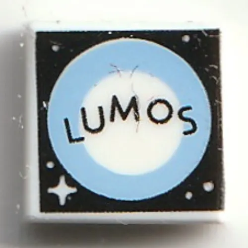 Tile 1 x 1 with Black 'LUMOS' print