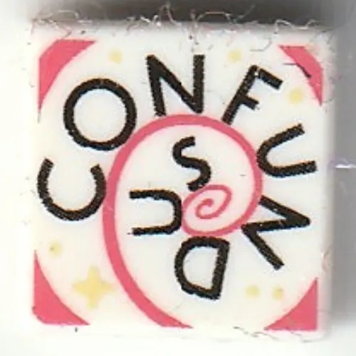 Tile 1 x 1 with Black 'CONFUNDUS' print