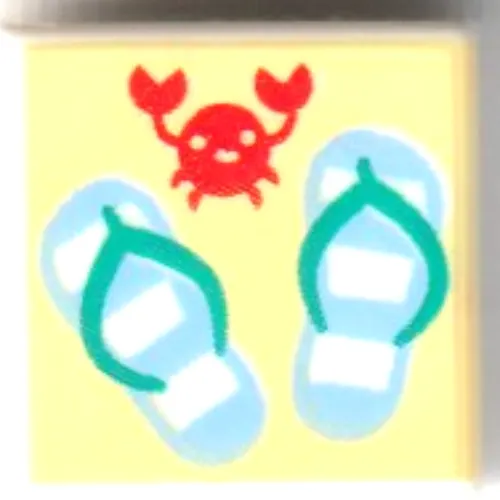 Tile 1 x 1 with Medium Blue Sandals, Red Crab on Bright Light Yellow Background print