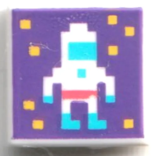 Tile 1 x 1 with Pixelated Astronaut on Dark Purple Background print