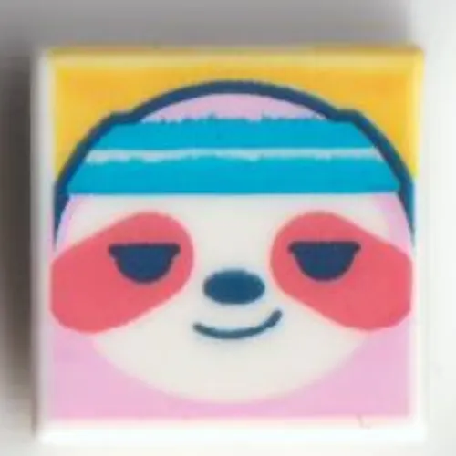 Tile 1 x 1 with Coral Sloth with Dark Azure Headband on Bright Light Orange Background print