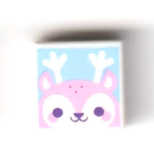 Tile 1 x 1 with Bright Pink Deer, Medium Azure Background print