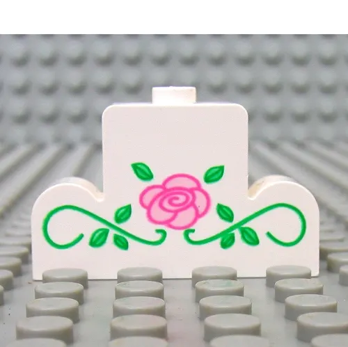 Brick Curved 1 x 4 x 2 Center Stud Top with Rose and Vines Print