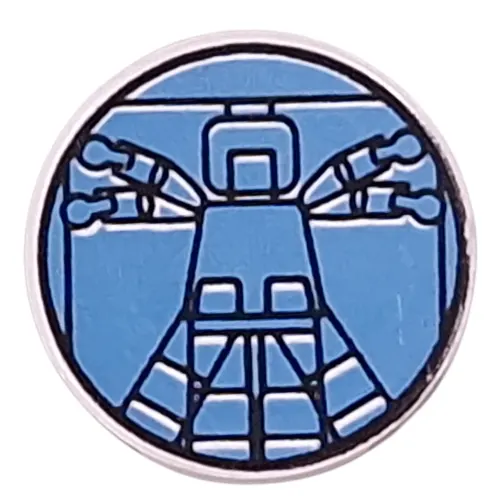 Tile Round 2 x 2 with Light Blue Vitruvian Minifig Print