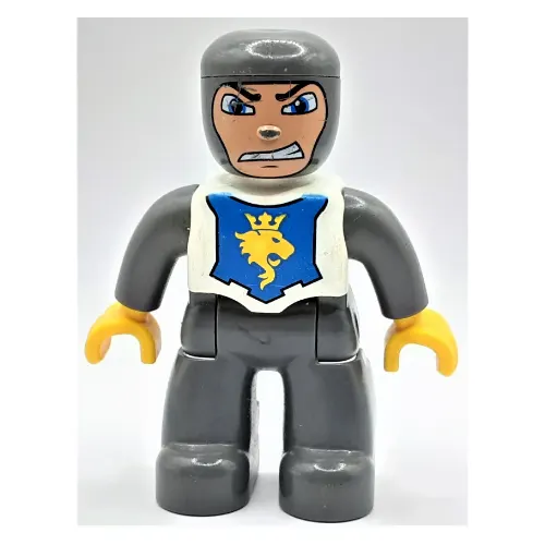 Duplo Figure with Rounded Head with Dark Bluish Gray Legs, White Chest, Dark Bluish Gray Arms, Yellow Hands