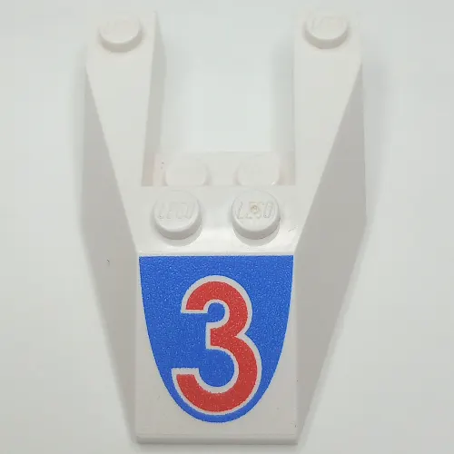 Brick Wedged, Sloped 6 x 4 Cutout, No Stud Notches with Red '3' Print