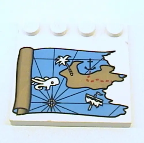 Plate Special 4 x 4 with Studs on One Edge and Ocean Pirate Treasure Map Left-Half Print