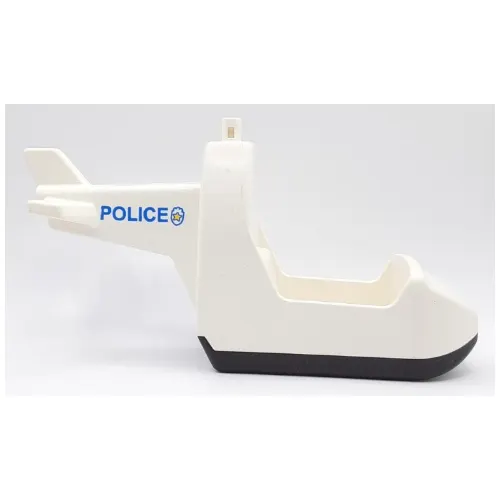 Duplo Helicopter Body without Skids, with Black Base and Blue 'POLICE' and Badge Print