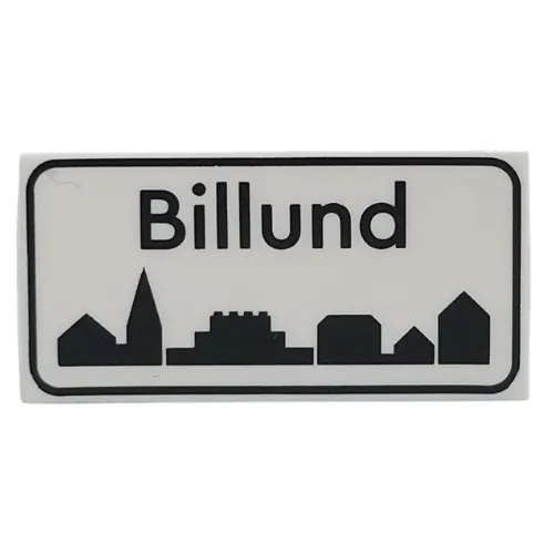 Tile 2 x 4 with 'Billund', Black Border, City Skyline print
