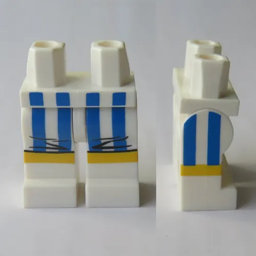 Hips and White Legs with Blue and White Boxing Trunks with Gold Piping Print