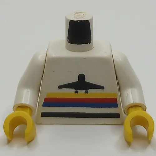 Torso Airplane Logo with Stripes Print, White Arms, Yellow Hands