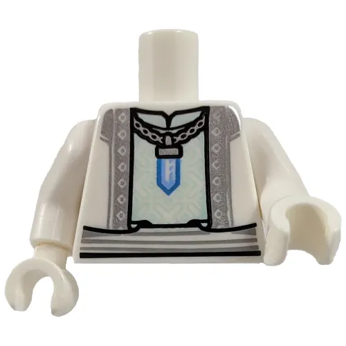 Torso Robe, Necklace with Crystal Pendant, Light Bluish Gray Trim Print, White Arms and Hands