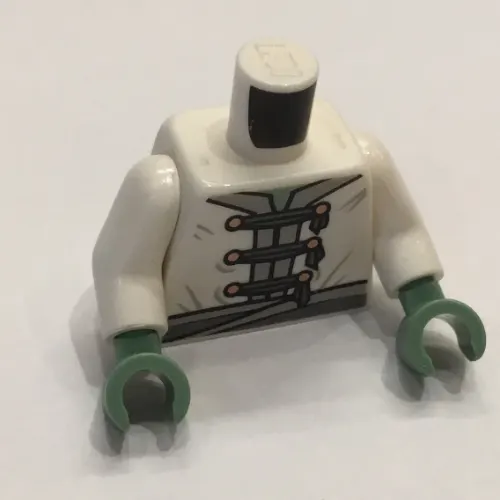 Torso Tunic, Light Bluish Gray Trim and Belt, Dark Bluish Gray Ties, Gold Buttons / Dragon Symbol on Back Print, White Arms, Sand Green Arms