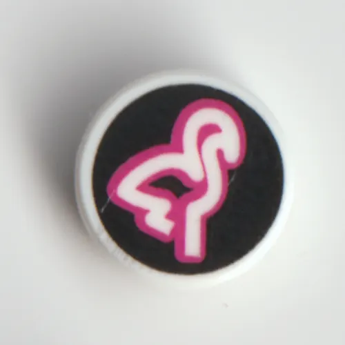 Tile Round 1 x 1 with Magenta/White Flamingo on Black Background print