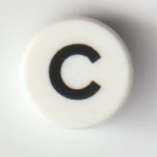 Tile Round 1 x 1 with Black 'C' print