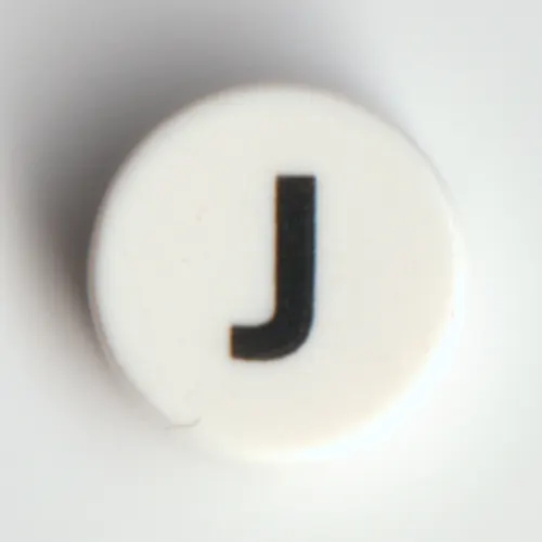 Tile Round 1 x 1 with Black 'J' print