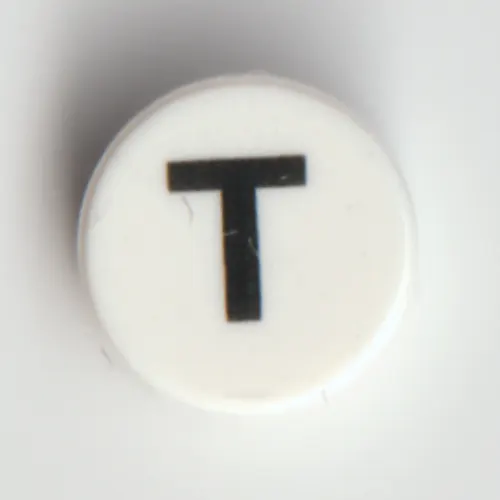 Tile Round 1 x 1 with Black 'T' print