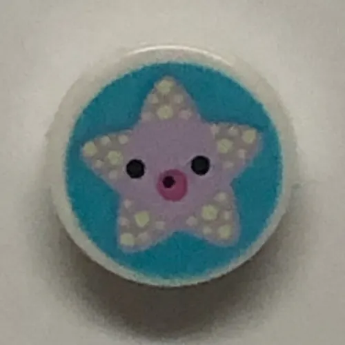 Tile Round 1 x 1 with Lavender Sea Star on Medium Azure Background print