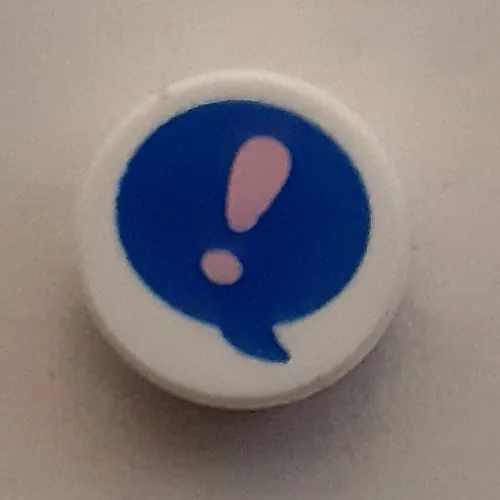 Tile Round 1 x 1 with Bright Pink Exclamation Mark in Dark Azure Speech Bubble print