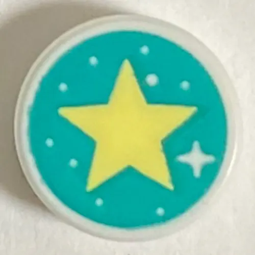 Tile Round 1 x 1 with Star on Dark Turquoise Background print