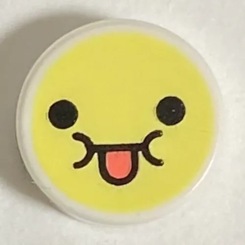 Tile Round 1 x 1 with Smiley, Sticking Out Tongue Face print
