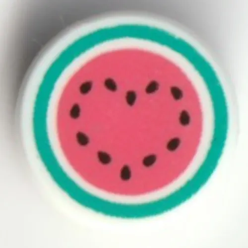 Tile Round 1 x 1 with Watermelon, Seeds in Heart-Shape print