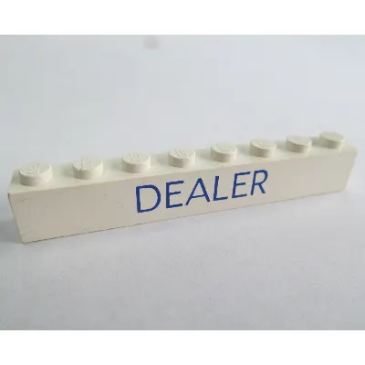 Brick 1 x 8 with 'DEALER' Thin Blue Print