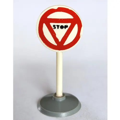 Road Sign Old Round with Triangle Stop Print & Type 1 Base