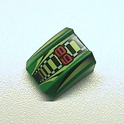 Brick Curved 2 x 2 with Lip, No Studs with '89', Lime/Black/White Stripes Print