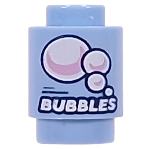 Brick Round 1 x 1 with White/Pink Bubbels, 'BUBBLES' print