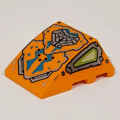 Brick Wedged, Curved 4 x 3 No Studs, with Dark Turquoise Decorations, Lime Eyes print