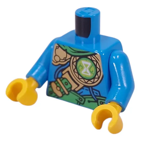 Torso, Green Strap, Gold Armor, White Hourglass on Lime Circle print, Dark Azure Arms, Yellow Hands